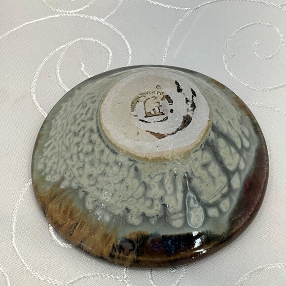 Pigeon River Pottery Red, Olive and Brow Ceramic Bowl 5" - Picture 3 of 6